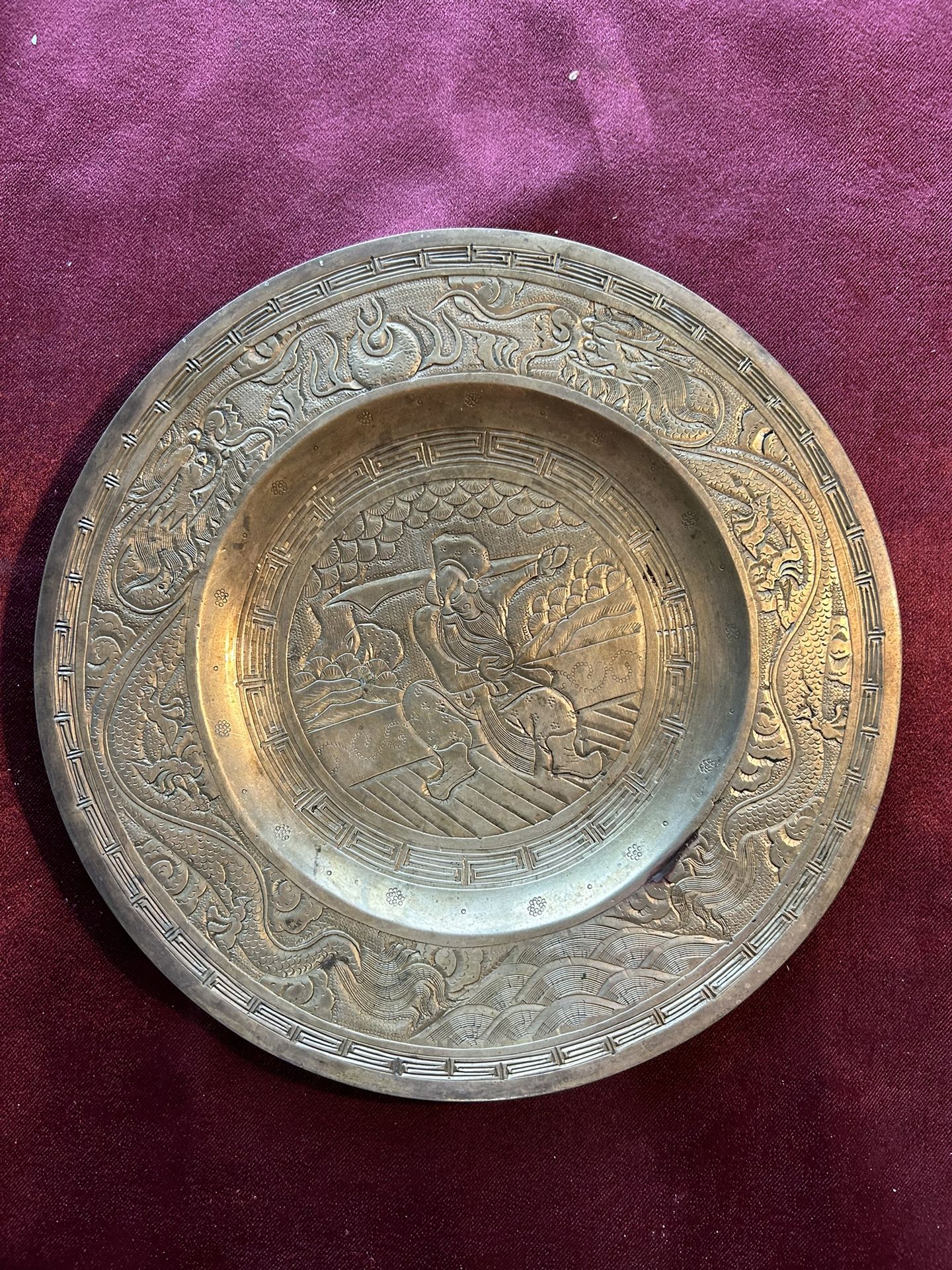 10" Brass Hand Crafted Plate Chinese Theme,All Products : American Fashion Style Bags On Sale