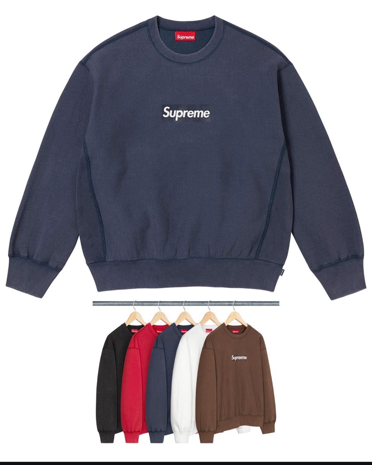 Supreme Washed Box Logo Crewneck Navy SS25 Medium 