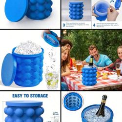 1 Piece, 2-In-1 Ice Bucket, Silicone Ice Bucket And Ice Cube Tray, 31oz/33oz Large Ice Bucket With Lid, Suitable For Bar, Pub, Club, Restaurant And Ho