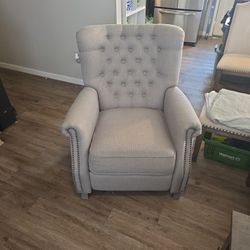 Grey Recliner, Nailhead Trim