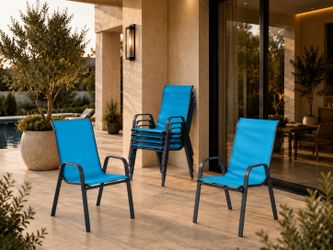 Stackable Patio Chairs Set of 4, Outdoor Dining Chairs with Breathable Textilene Fabric, Metal Frame