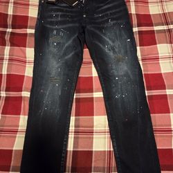 Dsquared2 Distressed Paint-Splatter Slim ITALIAN DESIGNERS Jeans – Size 28/29 (EU 44) – New With Tags