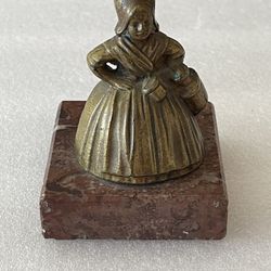 Vintage Milk Maid Bell Shaped Metal Figurine on Marble Base