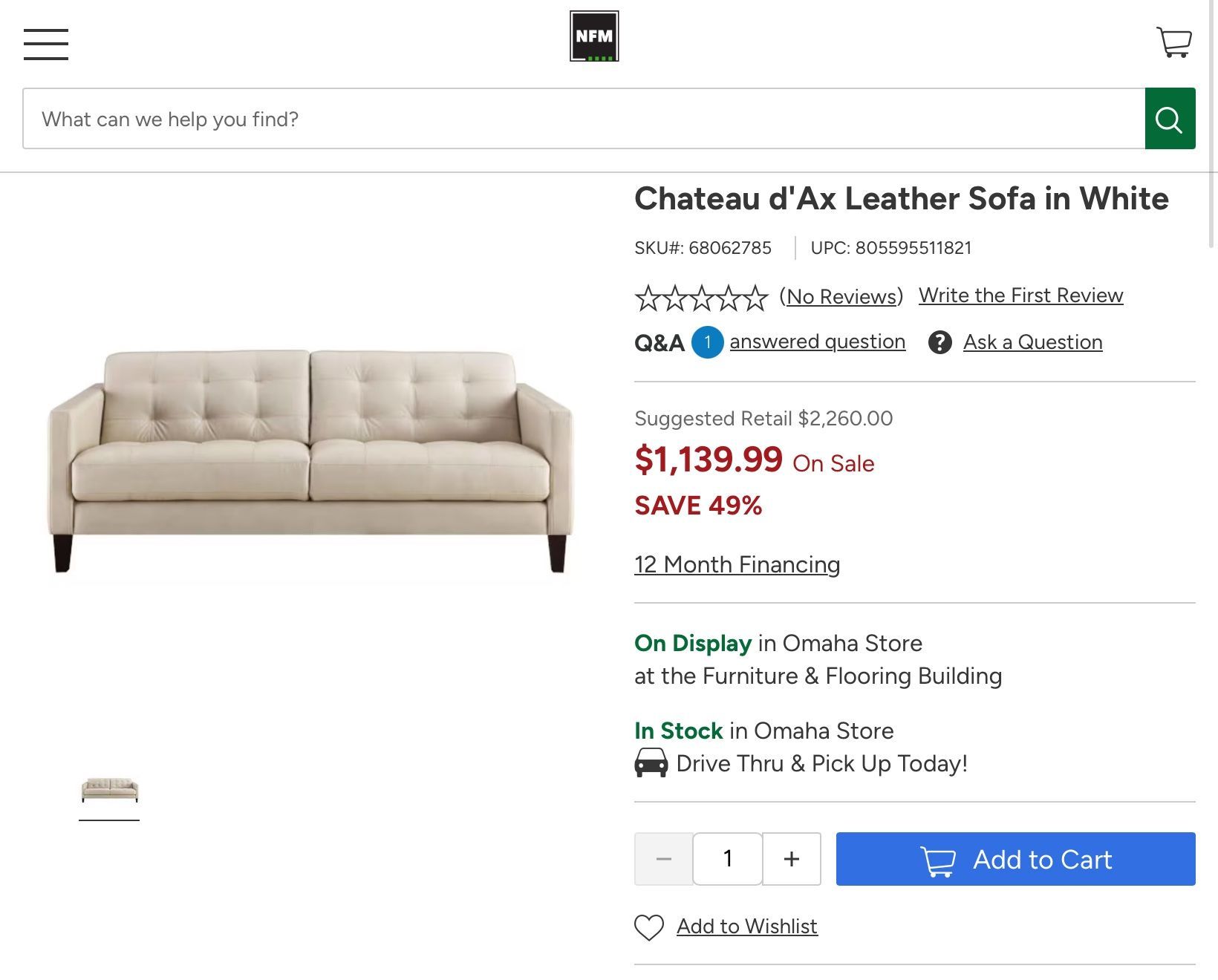 Chateau d’Ax Leather Sofa – White (Genuine Leather) – Great Condition