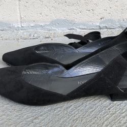 Stuart Weitzman Supersonic Black Suede Ankle Wrap Flats Size 9