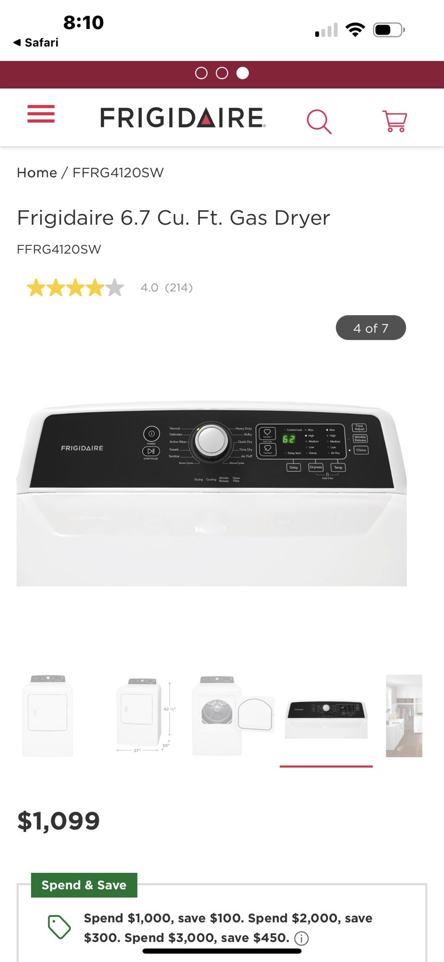 Frigidaire Gas Dryer Almost New