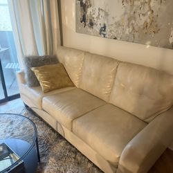 Cream Faux Leather Couch