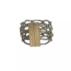 Vintage Fashion Alloy Two-Tone Wide Mesh Fashion Magnetic Bangle Bracelet 7½" L