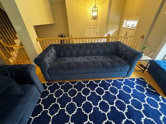 Blue Sofa & Chair Set With Area Rug