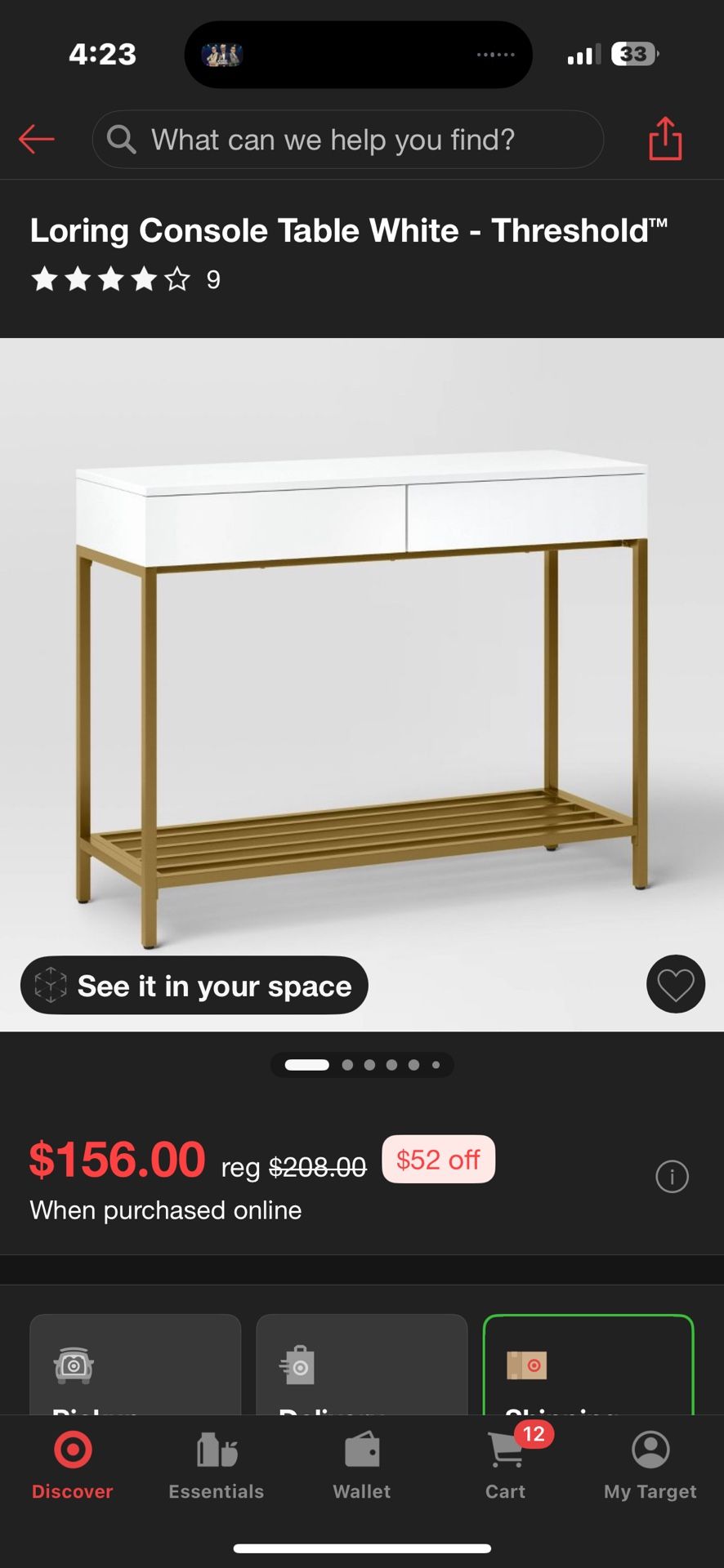 Loring Console Table White - Thresholdâ„¢