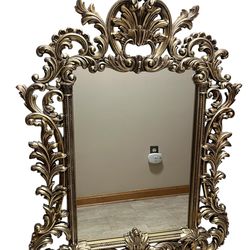 Vintage gold ornate thick plastic framed mirror 48 x 35.5