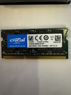 💻 Crucial 8GB DDR3L-1866 SO-DIMM (CT8G3S186DM.M16FP) 1.35V Laptop / Mini PC Memory – New/Open Box