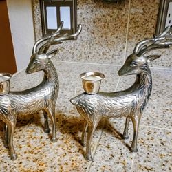 Vintage Silver Plated Reindeer Candle Holders