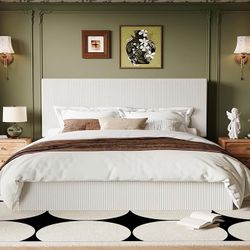 Allewie King Bed Frame Adjustable Corduroy Headboard