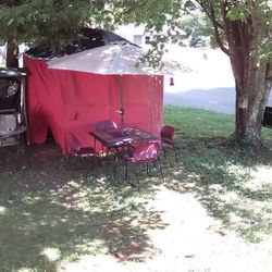 Summertime: Outdoor Table, 4 Chairs, And Umbrella.