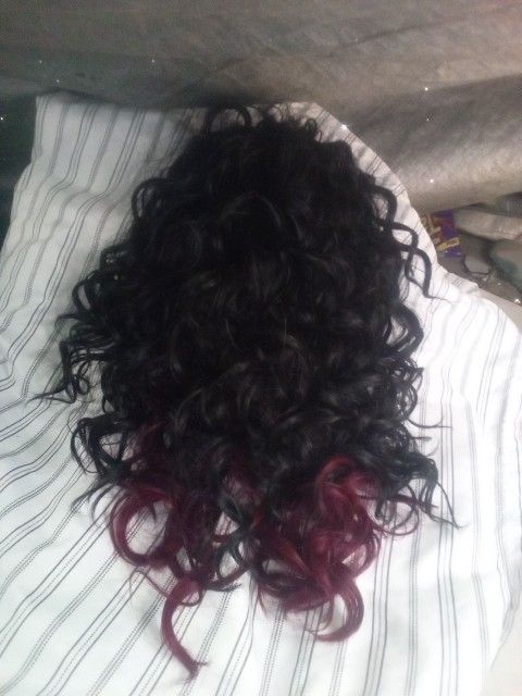 Sexy Lace Ombre Black And Burgundy Curly Wig