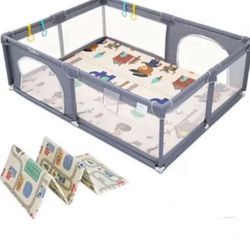  71x79 Inch Baby Playpen, Baby Fence Play Area, Play Pens for Babies and Toddlers Safety Activity Center with Anti-Slip Rubber Bases,Gray