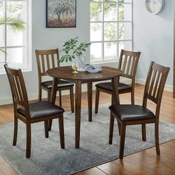 5 PIECE ROUND KITCHEN DINETTE DINING TABLE SET WALNUT FINISH