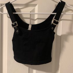 Buckle Strap Black Crop Top 
