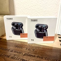 Brand New TOZO T6 True Wireless Earbuds Bluetooth 5.3 Headphones.  One is Black and the other is Pink.  Touch Control with Wireless Charging Case IPX8