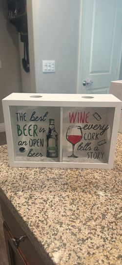 Wood Wine Cork and Beer Cap Holder Box