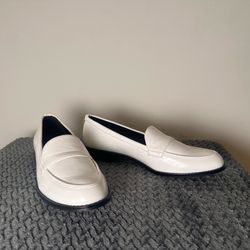 Calvin Klein White Leather Amaya Loafer Flats with Black Outsole - Women's