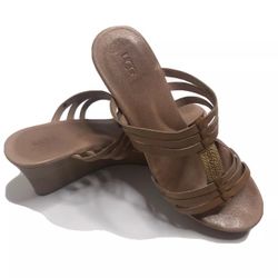 UGG MATTIE Natural Leather Wedge Slides Braided Details Women’s Size 10 FD1114L