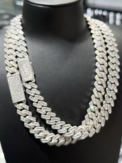 VVS Baguette Moissanite Cuban Link Chains 15mm 22 inch PASS DIAMOND TESTER