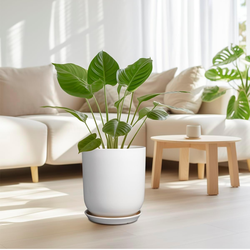 Plant Pot 12 inch - Ceramic Pot for Plants Indoor Outdoor Large Planter Pot with Drainage Hole and Saucer Mid-Century Modern Flower Pot Cylinder White