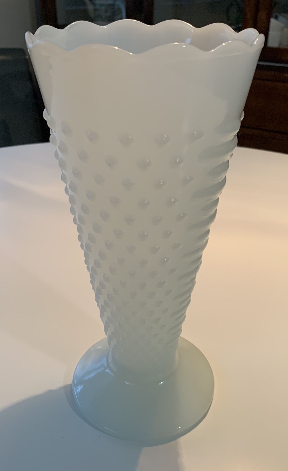 Vintage Collectible Anchor Hocking Glassware Tall White Milk Glass Hobnail Vase