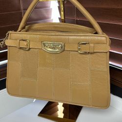 Carmen Steffens Leather Women Top Handle Satchel Bag with Gold Hardware Designer