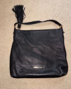 Michael Kors Black Pebbled Leather Shoulder Bag Purse with Tassle Gold Hardware