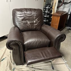 All Leather Recliner w Nailhead Trim.