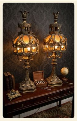 Set Pair 2 Vintage Loevsky? Brass? End Table Lamps Heavy Hollywood Regency 1970s MCM Moroccan
