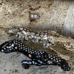 Gold Plated Panther and Black Resin  Crystal Embellished Panther decor