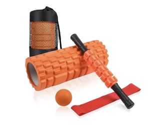 (New) 5 in 1 Set: Foam Roller, Yoga Stick, Massage Ball, Stretching Strap, CarryingBag