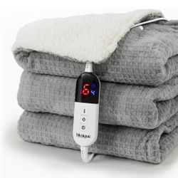 Heated Blanket Electric Throw Waffle, 50x60 Inches Sherpa Fleece Fast Heating