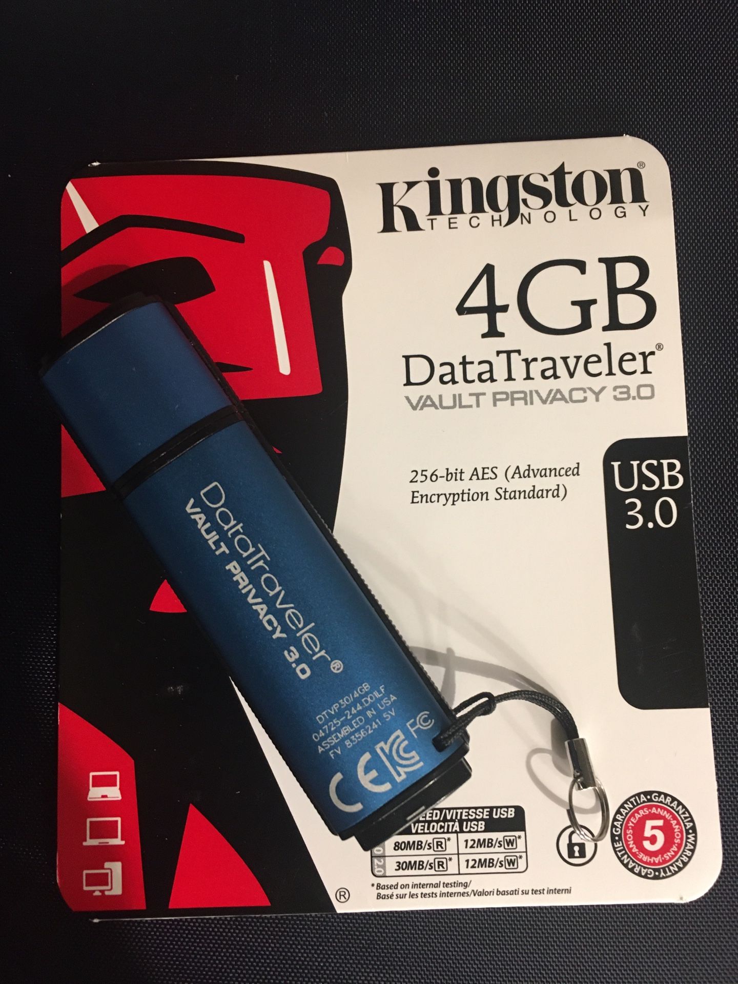 Kingston Digital 4GB Data Traveler AES Encrypted Vault Privacy 256Bit 3.0 USB Flash Drive