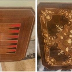 Italian Marquetry Burlwood & Mahogany Backgammon Convertible Game Table Top