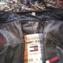 RARE TOMMY HILFIGER Leather A2 G1 Freedom Flag Aviator Bomber Jacket Size Medium