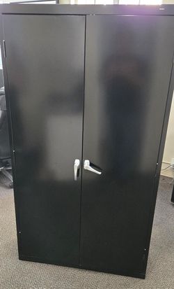 Spacious black metal storage cabinet