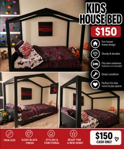 Twin House Frame Bed – Black – Great Condition