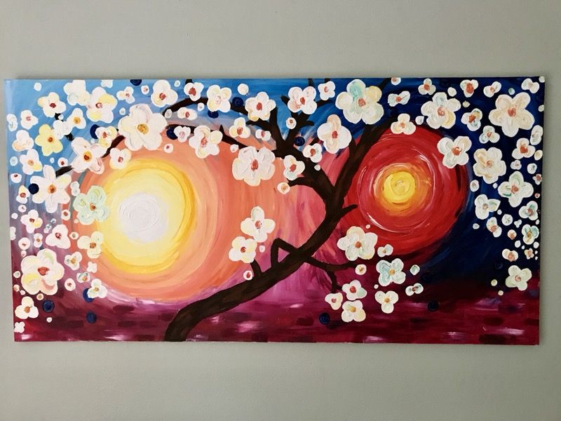 Sunset Flower Painting on Canvas