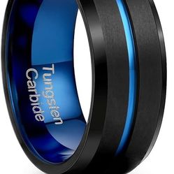Holizaly 8mm Men’s Tungsten Carbide Wedding Ring – Blue Groove Design