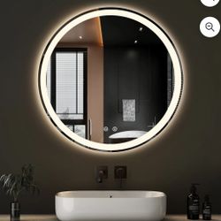 30in Round LED Lighted Bathroom Mirror w/ Defog & 3 Color Temps