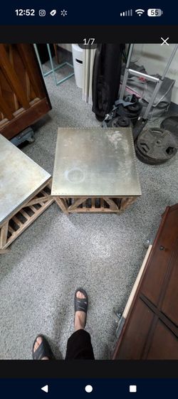 FREE INDUSTRIAL METAL & WHITE WASHED WOOD END TABLES. FREE BUT YOU MUST TAKE BOTH END TABLES. COFFEE TABLE NOT AVAILABLE. Only message me when you're 
