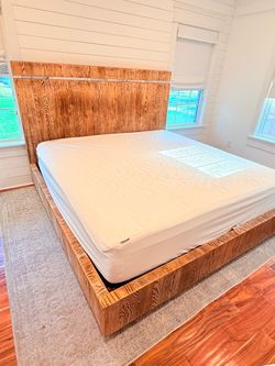 Restoration hardware bezier panel Rustic Wood Platform Bed Frame with Headboard