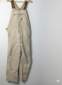 Vintage Carhartt Duck Bib Overalls Tan Workwear Distressed Made USA