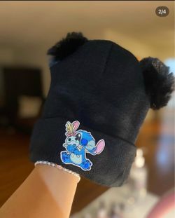 Stitch Black Pom Pom Beanie Hat
