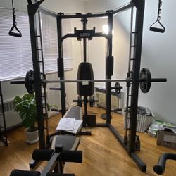 All-in-One Gym Cage + 115lb Weight Set-Excellent Condition